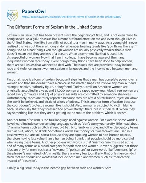 The Different Forms Of Sexism In The United States Free Essay Example 1063 Words