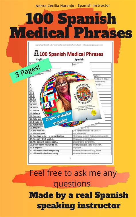 100 Most Useful Spanish Medical Phrases For Doctors And Nurses Etsy