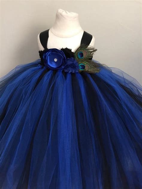 Black And Blue Girls Peacock Dress, Girls Peacock Tulle Dress, Peacock ...