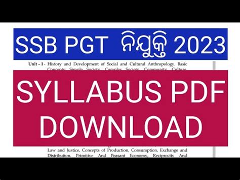 SSB PGT SYLLABUS 2023 ODISHA SSB ODISHA PGT SYLLABUS SSB PGT