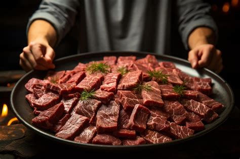 Premium AI Image Man Holding Rare Slice Wagyu A Beef Into Shabu Hot Pot Shoyu Soup Base