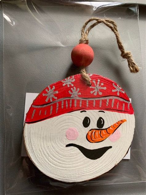 Snowman Expressions Handpainted Wood Ornaments Etsy Christmas Wood