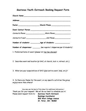 Fillable Online Gustavus Gustavus Youth Outreach Booking Request Form