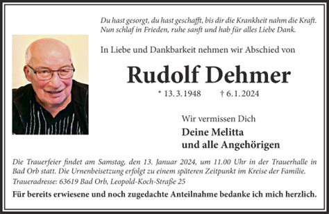 Traueranzeigen Von Rudolf Dehmer Trauer Gnz De