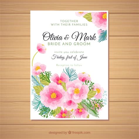 Carte D Invitation De Mariage Avec Des Ornements Floraux Vecteur Gratuite