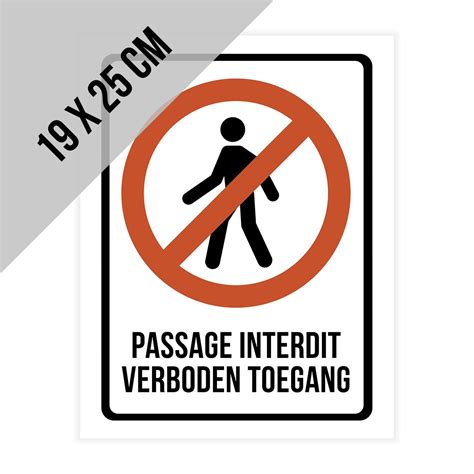 Pictogram Bord Passage Interdit Verboden Toegang 19 X 25 Cm