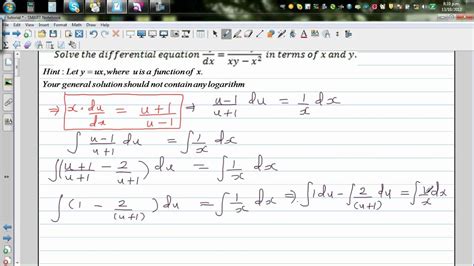 Solving Differential Equation Dy Dx X2y2 Xy X2 If Y Ux