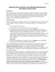 Research Paper Proposal And Annotated Bibliography Assignment