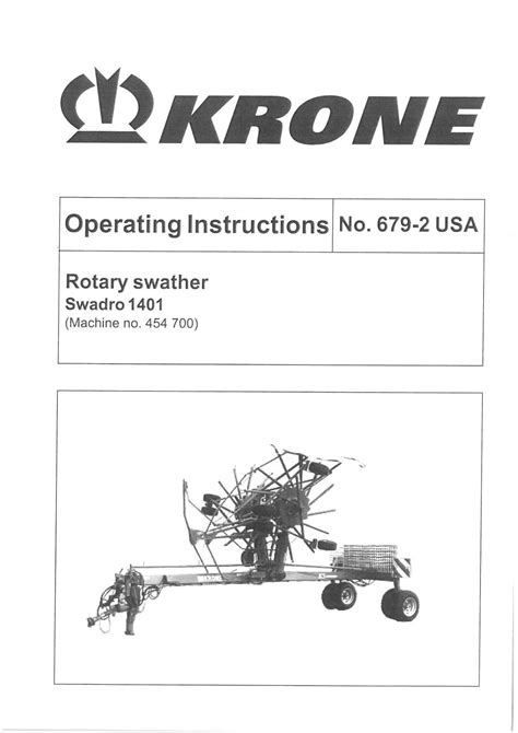 Krone Rotary Swather Rake Swadro 1401 Operators Manual