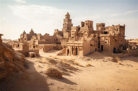 Premium AI Image Ancient Desert City With Towering Buildings And