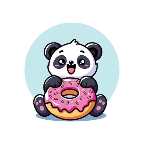 Premium Vector | Cute panda donut vector design illustration