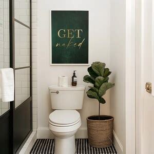 Get Naked Printable Wall Art Elegant Gold Typography On Dark Green Bathroom Decor Digital