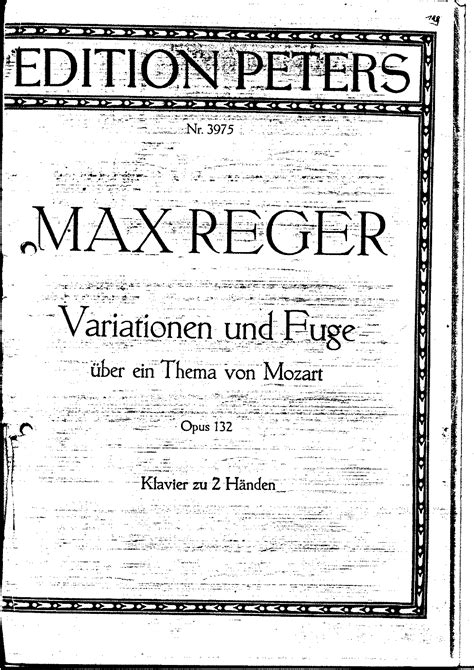 Variations And Fugue On A Theme By Mozart Op Reger Max Imslp