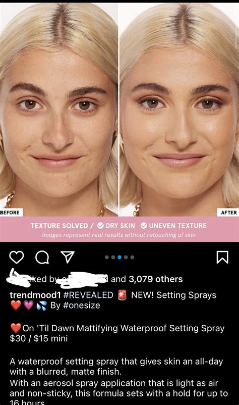 One Size setting spray before and after pic is straight up lying : r/BeautyGuruChatter