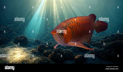 Asian Red Arowana Fish In River Arowana Swim In Freshwater Aquarium