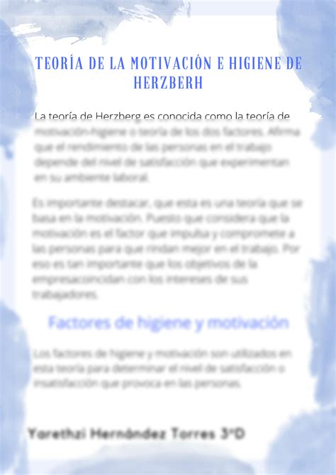 Solution Teoria De La Motivacion E Higiene Herzberg Studypool