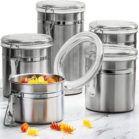 5pc Stainless Steel Canister Set With Clear Acrylic Lids And Clamp