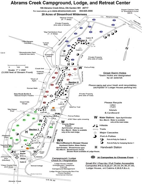 Site Map for Abrams Creek Campground, Mt. Storm, WV