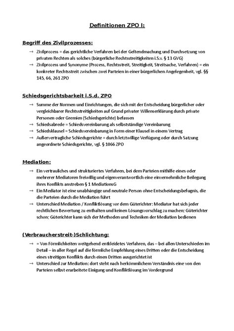 Definitionen ZPO I Sommersemester Definitionen ZPO I Begriff Des