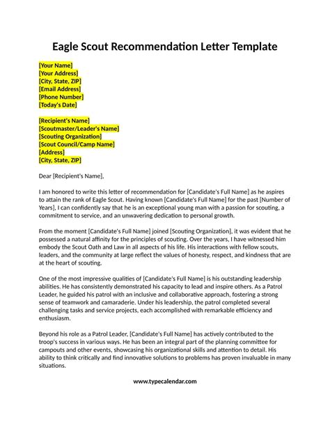 Free Printable Eagle Scout Recommendation Letter Templates [pdf]