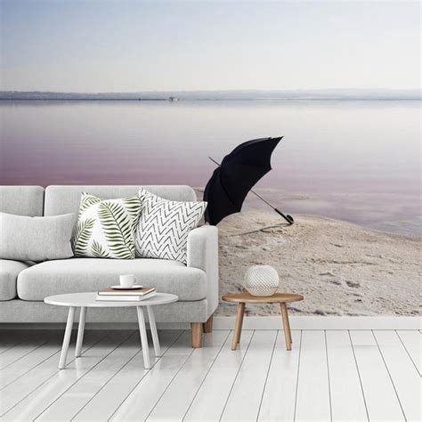 Behang Fotobehang Paraplu Zwart Strand Breedte 350 Cm X Hoogte