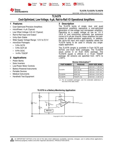 Tlv Datasheet Operational Amplifiers