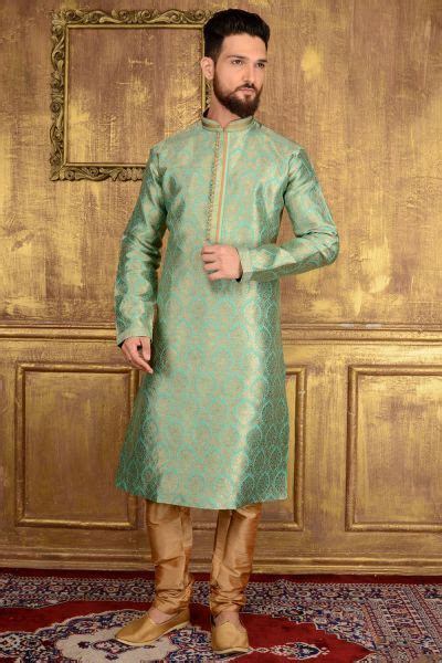 Sea Green Jaquard Silk Brocade Kurta Nmk Brocade How To Dye