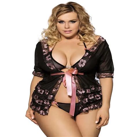 Women Plus Size Sexy Lingerie Sex Sleepwear Babydolls Robes Pink Satin