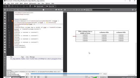 Latex Basics Table Part Horizontal Alignment Tutorial Youtube