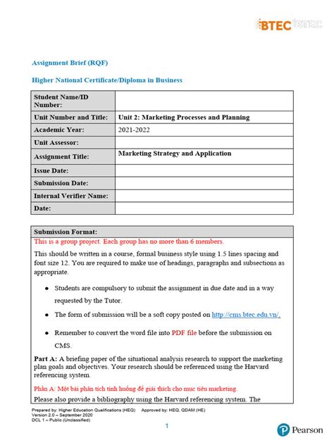 Unit 2 Mkt Planning And Processes Assignment 2 Briefbtec Revised