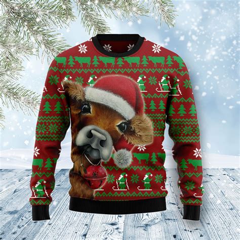 Cow Xmas Christmas Wool Sweater Robinplacefabrics