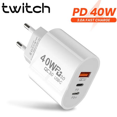 Twitch 3 Portas Carregador Usb C De 40w Rápido Pd Tipo Adaptador De