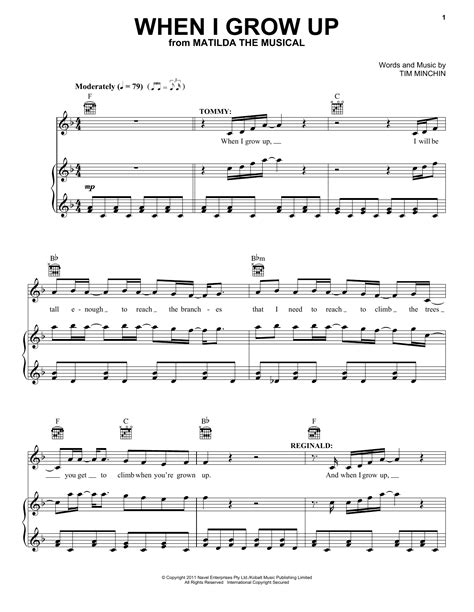 When I Grow Up From Matilda The Musical By Tim Minchin Sheet Music For Piano Vocal And Guitar