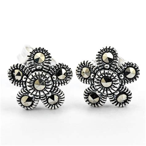 Marcasite Flower Stud Earrings Mourne Antiques Jewellery