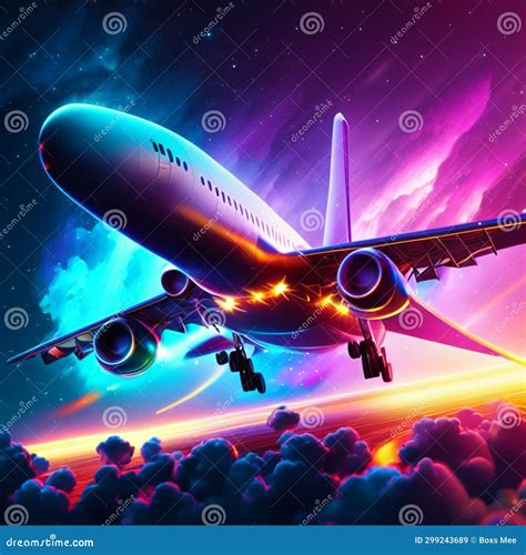 Airplane Flying in the Night Sky. 3d Render Illustration Stock ...