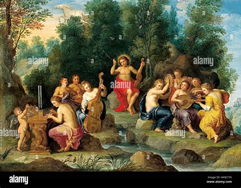 Apollo and the nine muses on Mount Helicon by Jan van Balen Stock Photo ...