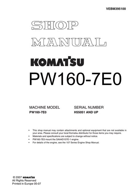 PPT Komatsu PW160 7E0 Hydraulic Excavator Service Repair Manual SN