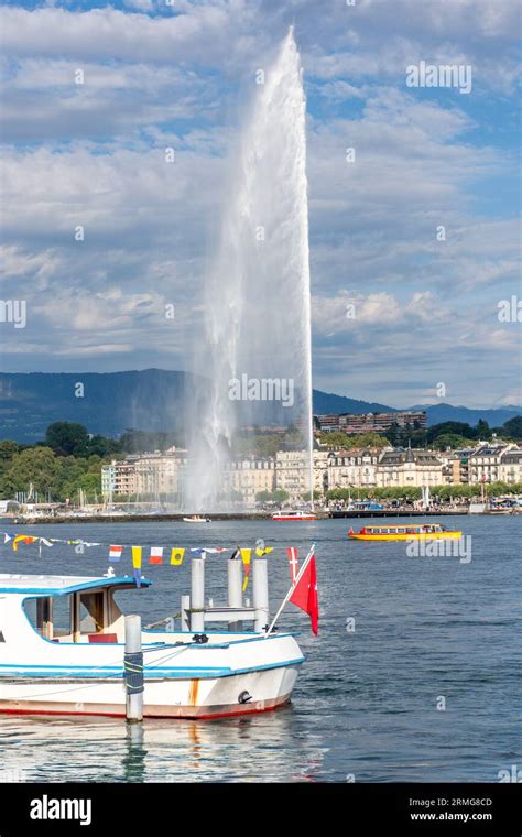 The Geneva Water Fountain Jet D Eau From Quai Du Mont Blanc Geneva