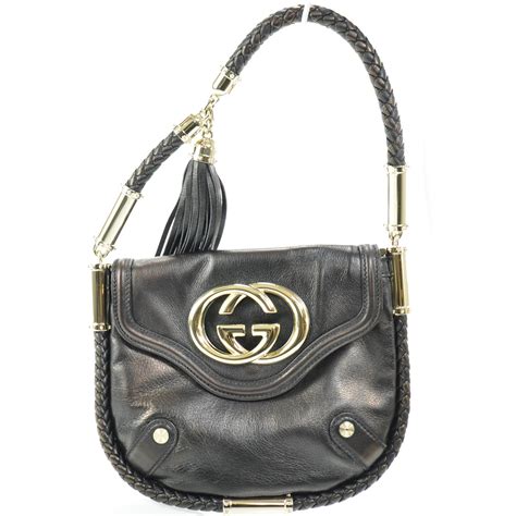 Gucci Leather Britt Tassel Shoulder Bag Black 26068