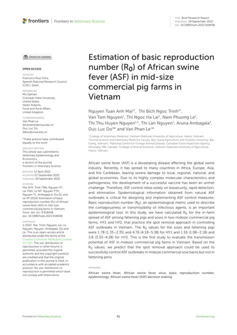 Pdf Estimation Of Basic Reproduction Number R0 Of African Swine