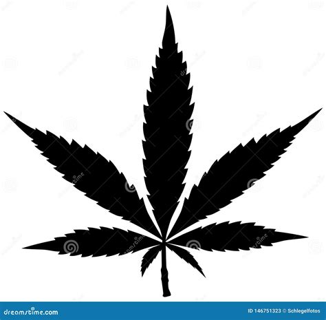 Black Hemp Leaf Plant Silhouette Isolation On White Background Cannabis