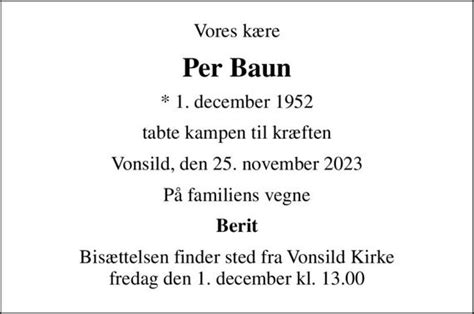 Per Baun | Dødsannoncer i Danmark