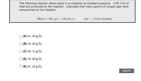 Solved The Following Reaction Takes Place In A Container At Chegg