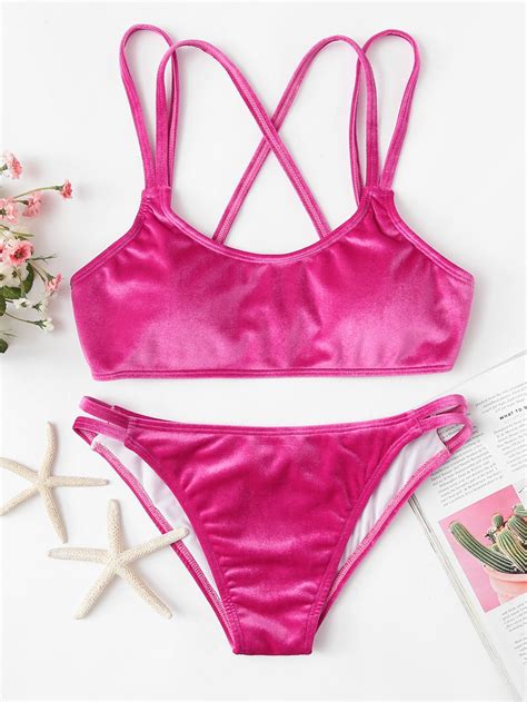 Strappy Velvet Top With Low Rise Bikini Set High Leg Bikini Bikinis