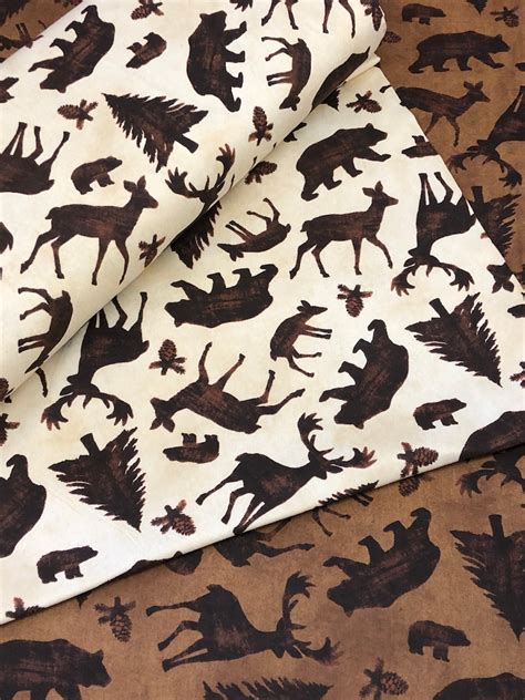 Moose Deer Bear Woodland Flannel Fabric By Riley Blake Cotton Etsy