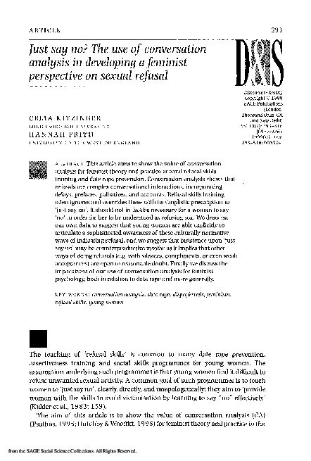 Pdf Just Say No The Use Of Conversation Analysis In Developing A Feminist Perspective On