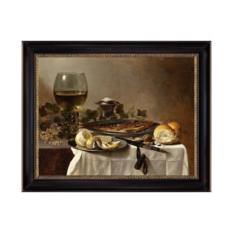 Still Life With Herring Wine And Bread By Pieter Claesz Iii Oil Painting Print On Canvas 28 In