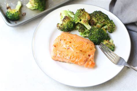 Sheet Pan Maple Miso Glazed Salmon Broccoli Marisa Moore Nutrition