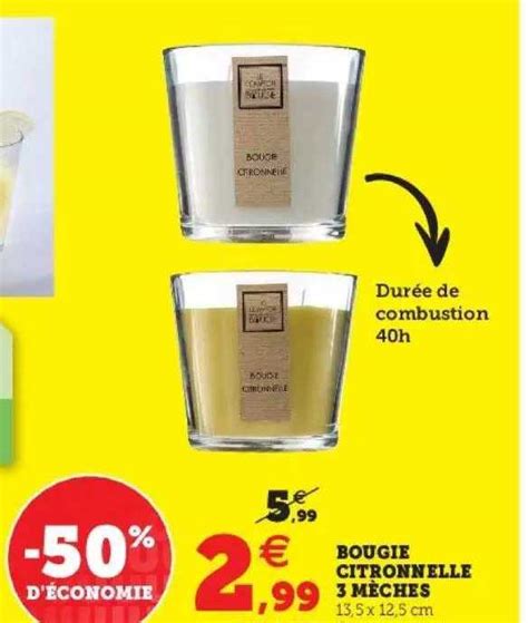 Promo Bougie Citronnelle 3 Mèches chez Hyper U iCatalogue fr