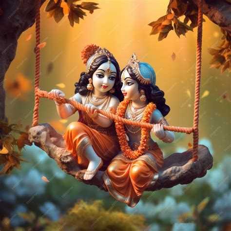 premium photo cutest radha  krishna sitting  swing generative ai